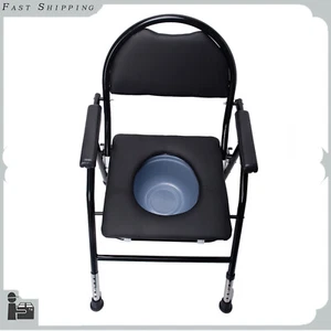 Black Toilet Chair Portable Toilet Folding Commode Chair For Elderly & Disabled - Picture 1 of 22