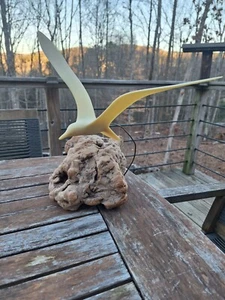 Vintage John Perry Sculpture Seagull Birds in Flight on Burl Driftwood 1970's - Picture 1 of 6