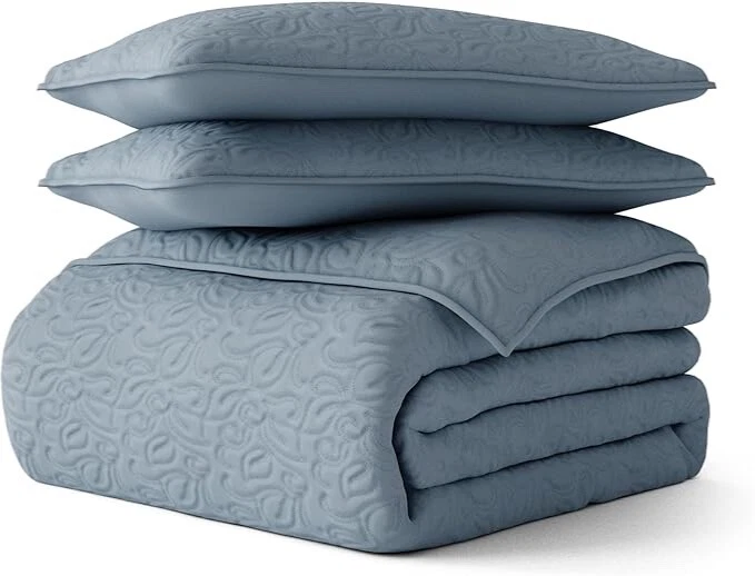 Linen Market Quilts King Floral Stitch Duskblue 3Pc Set - Image 1 of 2