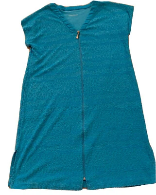 Stan Herman Blue Chenille Short Sleeve Zip Up Robe Womens Sz Small - Image 1 of 4