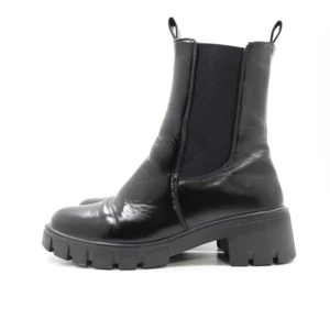 Qupid Renley Black Faux Leather Chunky Mid-Calf Chelsea Boots - 8 - Picture 1 of 7