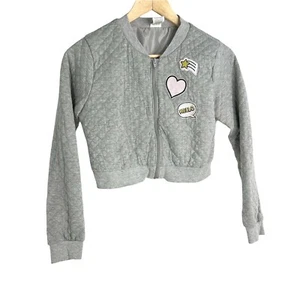Wonder Nation Girl's Gray Quilted Jacket.Heart/Star Shiny Patches. Sz XL (14-16) - Picture 1 of 5