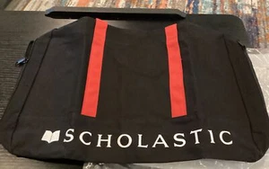 Vintage Scholastic Canvas Book Bag Tote Navy and red Double Zipper 19x11 - Picture 1 of 5