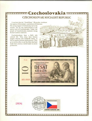 Czechoslovakia 1960 10 Korun P-88d UNC w/FDI UN FLAG Serie S.44 891982 Birthday - Image 1 of 3