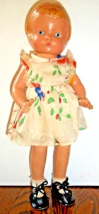 Vintage Composition Doll 12" Posable Jointed Blue Eyes Molded Blonde Hair - Picture 1 of 7