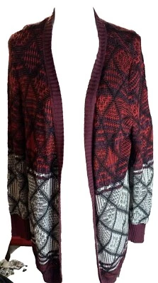 Mossimo Open Front Chunky Cardigan Sweater Size XXL Red Black White Lightweight - Image 1 of 4