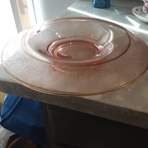 Paden City Etched Pink Depression Glass Gold Trim Rolled Rim Console Bowl - Picture 1 of 8