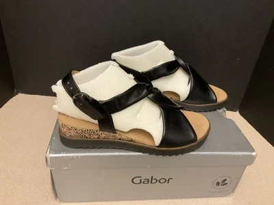 ¡Nuevo! Sandalias de corcho con cuña de cuero rico negras Gabor Comfort para mujer. Talla 36-US 6. Foto 1 de 4
