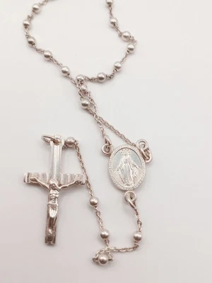 Rosario collana argento uomo donna unisex Gesù dio madonna sacro croce  - Immagine 1 di 4