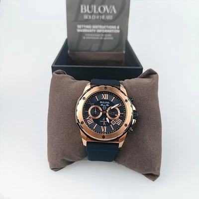 Reloj de cuarzo Bulova Marine Star 98B104 para hombre esfera negra correa de goma negra 44 mm Foto 1 de 4