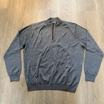 Peter Millar Sweater Mens XL Gray Merino Wool Quarter Zip Mock Neck Pullover - Image 1 of 4