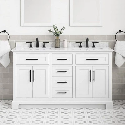 Doveton 60 pulgadas. Tocador de baño independiente doble fregadero blanco con diseño blanco Foto 1 de 4