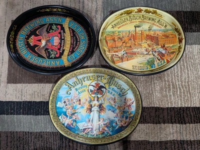ANHEUSER BUSCH VINTAGE BUDWEISTER METAL OVAL BEER SERVING TRAY SET 15x12 - Image 1 of 4