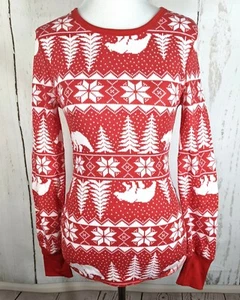 Old Navy Damen-Thermo-Weihnachts-Pyjama Oberteil XS rot Eisbär Fair Isle neu mit Etikett - Bild 1 von 7