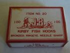Vintage J-B #20 Kirby Fish Hooks Bronzed Ringeye made in Japan in Box