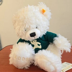Steiff White Bear With Green Jumper 2008 Year Bear With Yellow Ear Tag 662027 - Picture 1 of 17