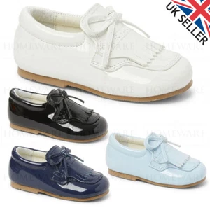 BABY BOYS SPANISH STYLE LOAFER SHOES PATENT WHITE NAVY BLUE BLACK SIZES UK 3-8 - Picture 1 of 9