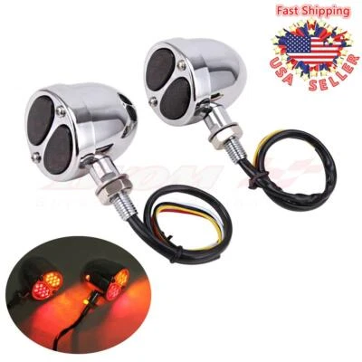 Chrome LED Bullet Turn Signal Lights Blinkers Amber Red For Harley Yamaha  Honda - Image 1 of 4