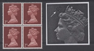 SG727 Sorte. 2d seebraun. Block x 4 mit Hintergrundretusche Fehler. Fine MNH. - Bild 1 von 1