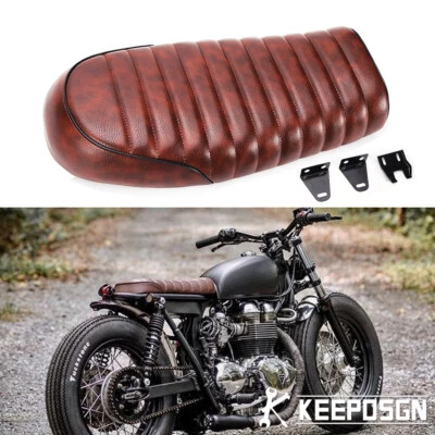 For Triumph Bonneville Dark Brown PU Leather Cafe Racer Seat Flat Solo Saddle - Image 1 of 4