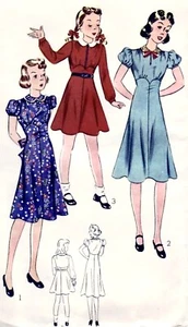 Vtg 30s Simplicity 2843 Girls Flared Dress W Shaped Bodice Sz 8 Bust 26" ©1939 - Picture 1 of 8