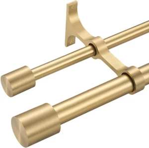 Warm Gold Double Curtain Rods 48-84", Adjustable Dual Curtain Rod Warm Gold, Dec - Picture 1 of 12
