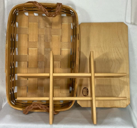 Peterboro Buffet Basket / Divided Caddy / Handwoven / Braided Leather Handles Cover