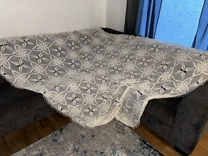 GORGEOUS Antique Hand Crocheted Bedspread Throw 120” X 90” King Sized VTG - Picture 1 of 4