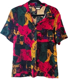 Womens Vintage Colorful Abstract Button Front Shirt Sz Small Bold Art To Wear - Picture 1 of 6