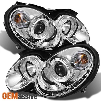 Fits 03-09 Benz W209 Clk Class Halo Projector Headlights +DRL Daylight LED Strip - Image 1 of 3