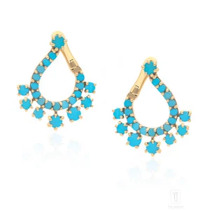 Natural 14K Gold Turquoise Huggie Earrings Women Jewelry- The Jewelz - Picture 1 of 10