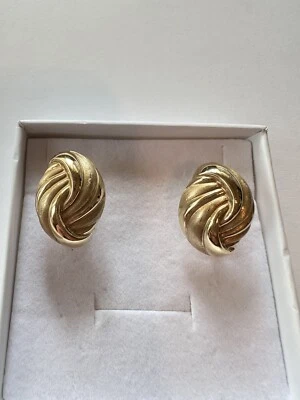 14K  Italian Brushed Shiny Yellow Gold Omega Closed Back Oval Earrings 1", 6g - Image 1 of 4