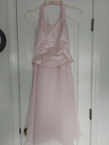 PINK HALTER DRESS SATIN W/FAUX PEARLS CIFFON BOTTOM LACE UP BACK - Picture 1 of 5
