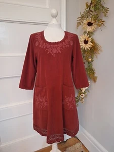 APRIL CORNELL Rust Coloured Needlecord Floral Embroidered Tunic Dress Size S - Picture 1 of 5
