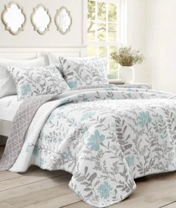 Lush Decor Aprile Reversible 3 Piece Quilt Set, King, Blue & Gray - Picture 1 of 8