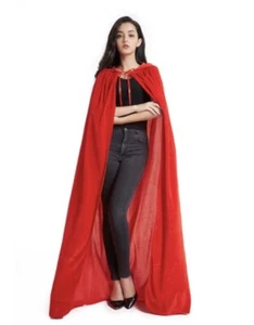 ADULT VELVET HOODED CLOAK KING QUEEN RENAISSANCE MEDIEVAL COSTUME CAPE Cloak - Picture 1 of 4