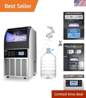 Freestanding Stainless Steel Ice Maker – 80lbs Ice Production, Quiet Operation - Image 1 of 4