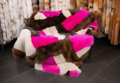 5584 Multicolor Blaufuchs Felldecke in Patchwork-Design Pelzdecke Tagesdecke - Bild 1 von 4