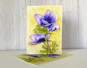 Purple Anemone Notecards, Pack of 5 Folded Fine Art Notecards with Envelopes - Picture 1 of 3