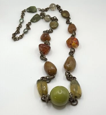 Collar de cadena Stephen Dweck grande grueso con múltiples piedras preciosas ámbar y perla de bronce Foto 1 de 4