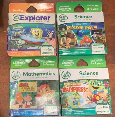 4 LeapFrog Pad Leapster Explorer SpongeBob,Pixar Pals,Jake, Letter Factory - Image 1 of 4
