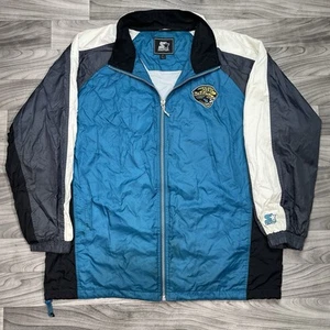 Vintage Jacksonville Jaguars Starter Windbreaker Men 2XL Jacket NFL Black / Blue - Picture 1 of 7