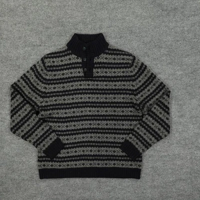 Suéter De Colección Eddie Bauer Para Hombre Gris Medio Lana Cuello Simulado Tejido Nórdico Años 90 Foto 1 de 4