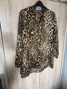 Leana Mode Ladies Woman's Leopard Print Silky Feel Shirt Size L Uk 12 - Picture 1 of 5