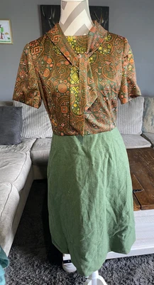 Vintage 1960s Mod Women's Dress Suit - Green/Orange/Yellow - Lenore Zapoleon - Image 1 of 4