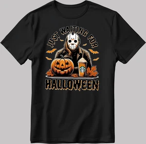 Camiseta Just Waiting For Halloween manga corta blanca-negra para hombre/mujer V067 - Imagen 1 de 5