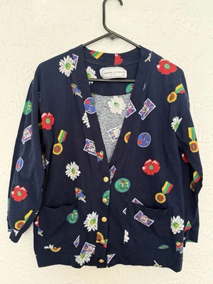 Cárdigan Suéter Algodón Estampado M Deportivo Adrienne Vittadini De Colección Años 80 Foto 1 de 4