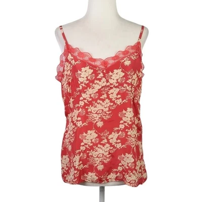 Винтажный Y2K старый темно-красный и кремовый цветочный шелк cami майка L - Изображение 1 из 4