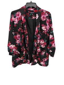 Lane Bryant Blazer Jacket Women's 22/24 Dark Floral Open Front Tunic 3/4 Sleeve - Picture 1 of 9