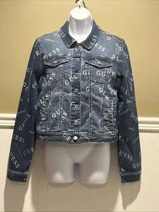 Denim Guess Los Angeles Jacket Womens Logo Spelled Across Jacket Size M - Picture 1 of 10